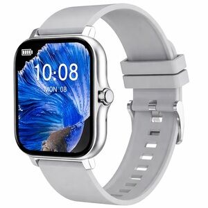 Smartwatch with Silver Case and Gray Band